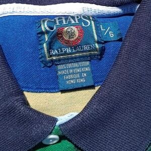 Vtg 90s Chaps Ralph Lauren Striped Polo T-Shirt Blue Large Nineties